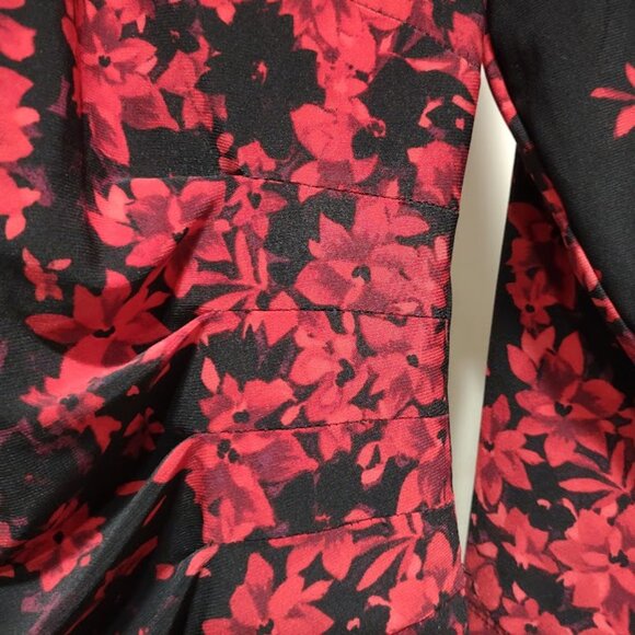 ANNE KLEIN RED AND BLACK LONG SLEEVES RUCHED FORMALMIDI DRESS WOMEN'S SIZE 8 - Picture 5 of 14